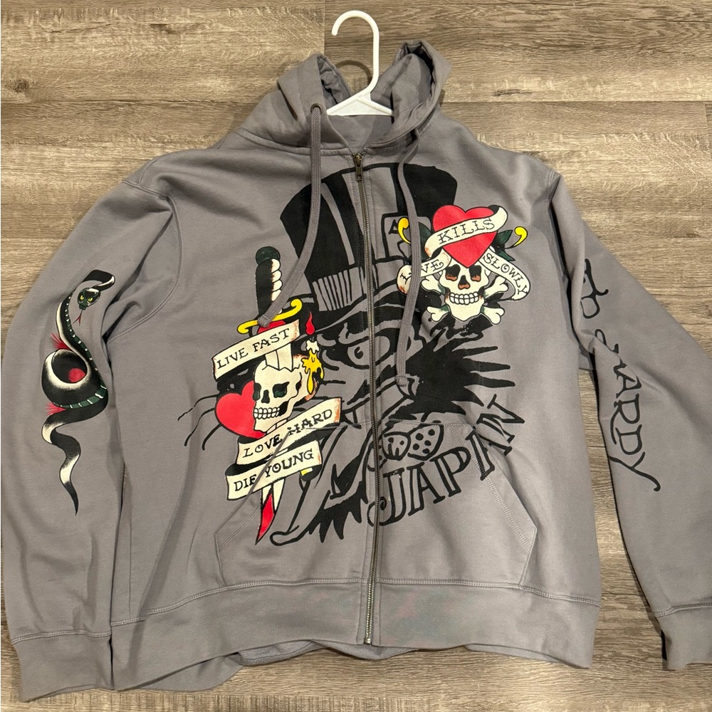 Gray edHardy zip up #Y2K